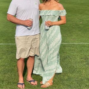 Promesa Green Floral Ruffle off-shoulder dress size Small